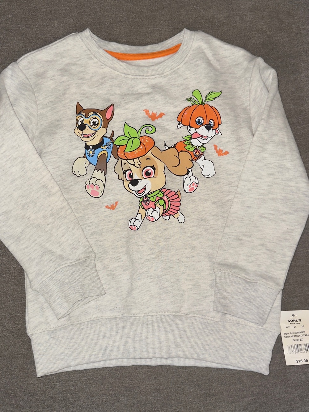 Paw Patrol Boys Gray Pullover Sweatshirt Chase Skye Marshall Halloween Size 6X